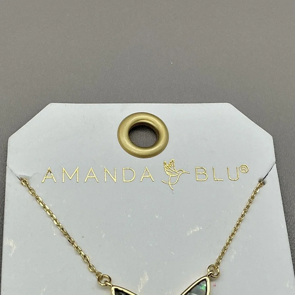 Amanda Blu Necklace Gold Tone Abalone Cubic Zirconia Butterfly‎ Pendant 18